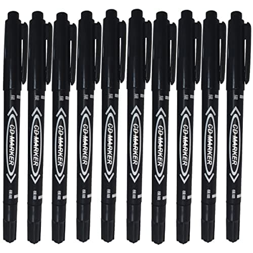 Image of Gadgetking 10 x BLACK Fine Tip Permanent Marker Pens Waterproof CD DVD OHP Dual End Nib Thin Pack Of 10 Plant Label Garden Labelling