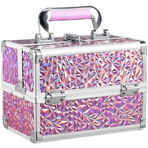 Image of Frenessa Vanity Case Makeup Organiser Box Make up Box Storage Makeup Case Beauty Cases with Mirror Lockable with Keys, Shiny Pink