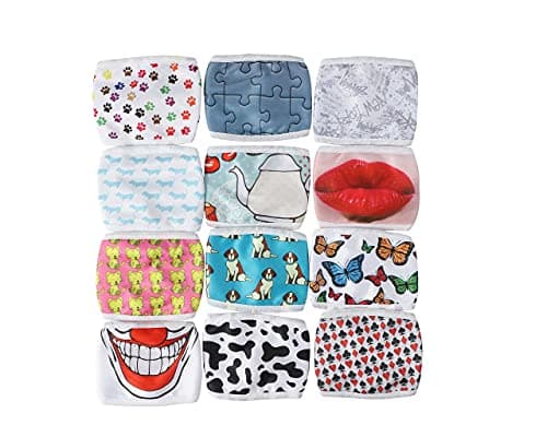 Image of Komonee Adults Face Mask Washable Reusable Trendy Dustproof Cloth Mouth Cover Covering For Boys Girls Outdoors Indoors Childrens School Protection (Set of 12)