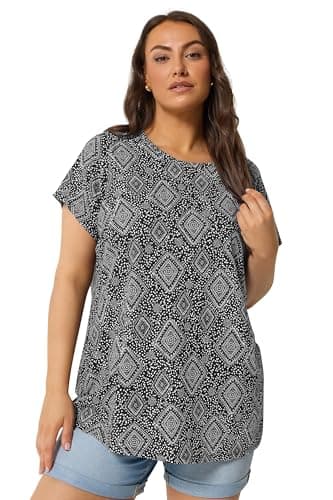 Image of Yours Curve Tile Print T-Shirt - Women's - Plus Size Curve Black
