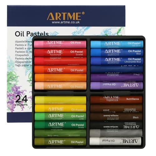Image of Artme Oil Pastel Paint Sticks 24 Assorted Vibrant Colours. Intense Rich Colour Blendable Texture, for Canvas & Paper, High Coverage, Professional Oil-Based Pastels for Artists Painting