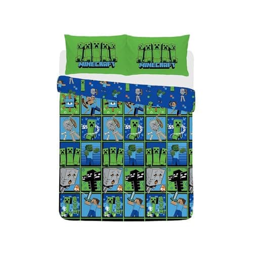 Image of Minecraft Duvet Cover Set Double Creeper Design Bedding Set with Pillowcase Blue Green