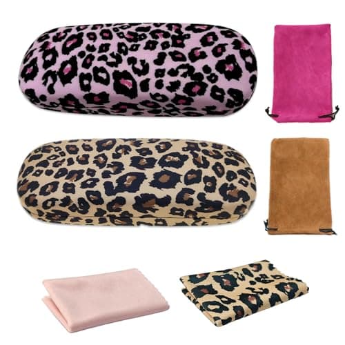 Image of LCFVOFU 2 Pieces Leopard Print Glasses Cases with Soft Glasses Case, Hard Shell Eyeglasses Case for Women, Fashionable Shell Eyeglasses Protective Cases for Spectacles Sunglasses Storage