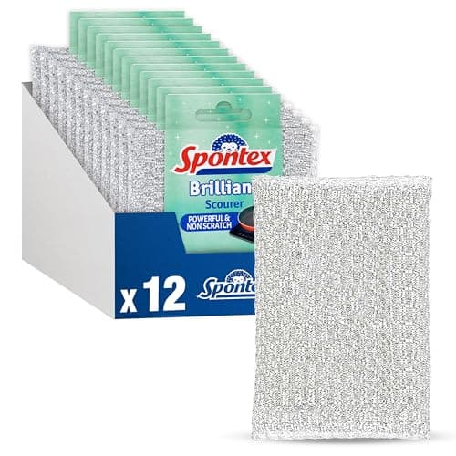 Image of Spontex Brilliant Scourers Value Pack | Powerful, Non Scratch & Recommended by Tefal | 13 x 8.5 cm | 12 Count