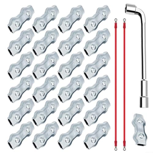 Image of Tidgel 28 Pack M5 Rope Connector Set for Electric Fences with Wrench,Metal Wire Connection Tools for Garden Security,White and Red
