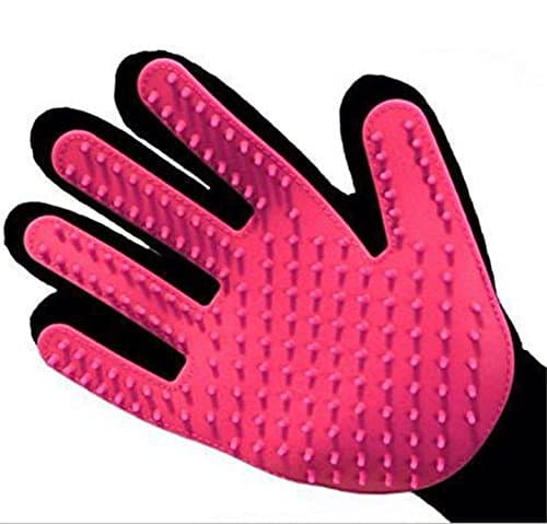 Image of Gifts UK Pet Dog Cat Grooming Glove Deshedding Brush Fur Remover Mitt Left Right Hand (Pink (Right Hand))