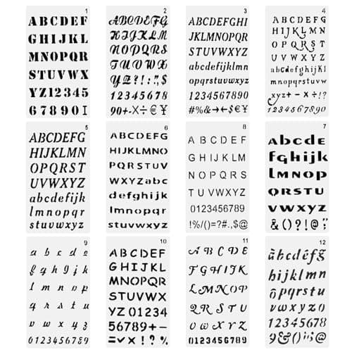Image of 12 Pack Small Letter Stencils, 4x7 Inch Stencils Letters, Calligraphy Stencil, Reusable Plastic Alphabet Stencil for Journaling, Wood Painting, Scrapbook Decor DIY Crafts