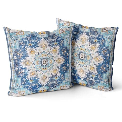 Image of Snylcce Set of 2 Bohemian Style Cushion Covers 60x60 cm Decorative Square Throw Pillow Covers 24x24 Inch Sofa Car Pillowcase for Outdoor Home Bed Living Room Couch Decor (Blue boho)