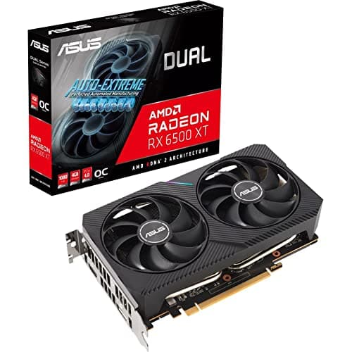 Image of ASUS Dual AMD Radeon RX 6500 XT OC Edition 4GB GDDR6 Gaming Graphics Card (AMD RDNA 2, PCIe 4.0, 4GB GDDR6 Memory, HDMI 2.1, DisplayPort 1.4a, Axial-tech Fan Design, 0dB Technology)