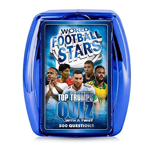 Image of Top Trumps World Football Stars Quiz Game, 500 questions to test your football knowledge and memory including Cristiano Ronaldo, Lionel Messi, Harry Kane, Gift for Ages 8 plus