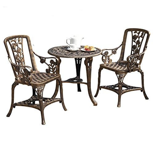 Image of Garden Life Antique Effect Rose Design 2 Seater Bistro Patio Set Table UV-Stabilised PVC (Bronze)