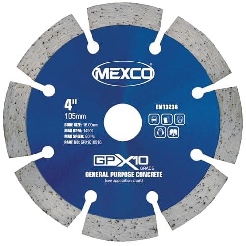 Image of Mexco GPX10 General Purpose Concrete Diamond Blade, Cutting Disc for Non-Abrasive Building Materials - 105mm, 10mm Segment Height, 16mm Bore