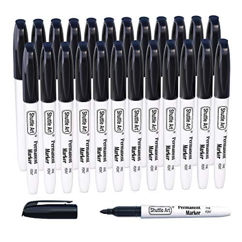 Image of Shuttle Art Black Permanent Markers, 24 Pack Fine Point Permanent Marker Pens Set, Perfect on Plastic, Wood, Stone, Metal and Glass for Doodling, Colouring, Marking, Office School Supplies