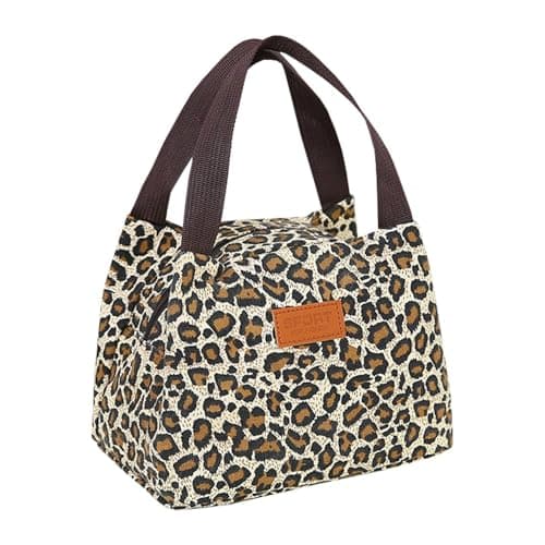 Image of 1 Piece Leopard Print Lunch Box Bag, Fashionable Lunch Box Bag, Women’S Lunch Box Bag, Portable Handbag, Large Capacity Storage Bag