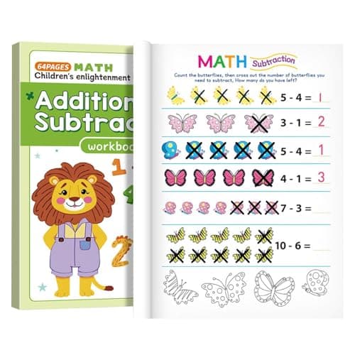 Image of Addition and Subtraction Workbook | 64 Pages Fun Educational Workbook,Kindergarten Learning Games | for Classroom Home Playroom Activity Center Travel Holiday Birthday Party
