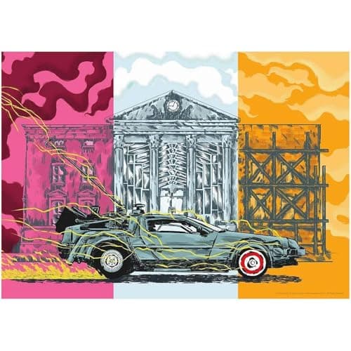 Image of Back to the Future Trilogy Art Print – A3 Size – Limited to 995 – DeLorean & Town Hall Design – Hand Numbered – Certificate Included – 300gsm Textured Paper – Movie Collectible Decor