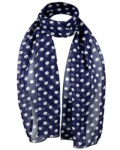 Image of Basic Sense Retro 12mm Polka Dot Chiffon Scarf, Navy