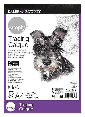 Image of Daler-Rowney Simply Smooth Surface 43gsm A4 Tracing Paper Pad, Glued 1 Side, 40 Sheets, For Entry-Level Artists & Hobbyists