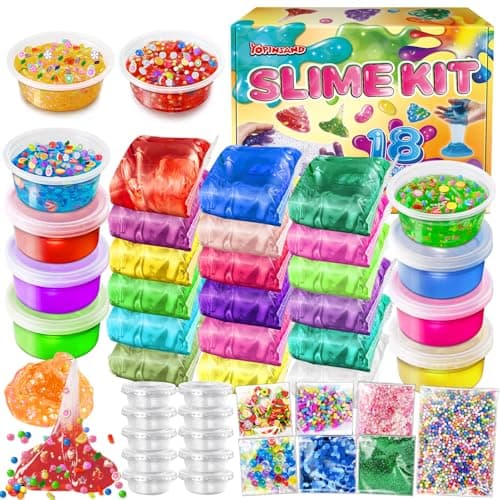 Image of YOPINSAND 18 Pack DIY Slime Kit, Slime Making Kit for Girls, Premade Crystal Clear Slime with Add-ins, Foam Balls, Glitters, Slime Gift Toys for Kids 3-12