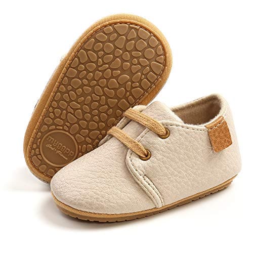 Image of RVROVIC Baby Boys Girls Sneakers Anti-Slip Oxford Loafer Flats Infant Toddler PU Leather Soft Sole Baby Shoes(6-12 Months Infant,1-Beige)