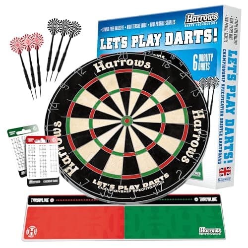 Image of Harrows Dart Board Let’s Play Set, Dartboard Official Size I Contains 6 Darts I Compatible with Dart Board Stand, Lighting and Cabinet I 6 Darts Set with Board