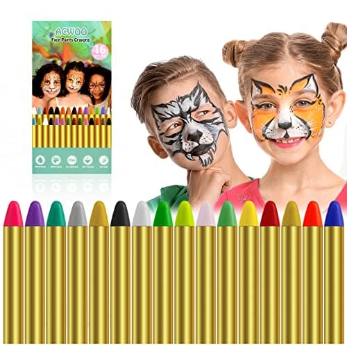 Image of ACWOO Face Paint Crayons Kit,16 Colors Safe Non-Toxic Face Body Crayons for Kids Children, Bright Colors Body Painting Kit for Halloween Makeup, Party or Cosplay