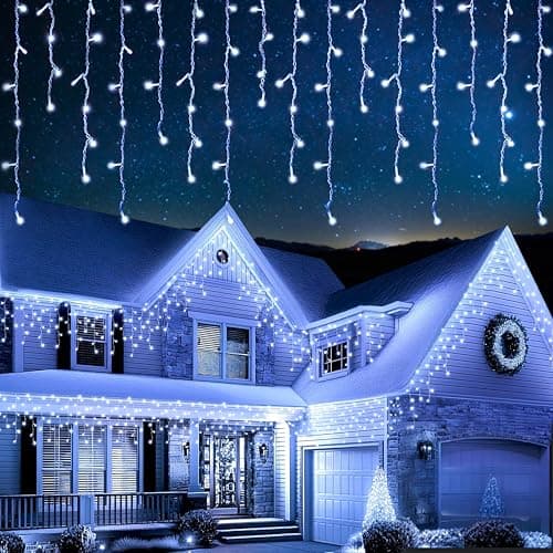 Image of EcoNour Icicle Lights Outdoor Christmas Lights 2000 LED 60M Cool White Decorations String Fairy Lights with Timer for Xmas Garden & Party | Mains Powered Clear Cable
