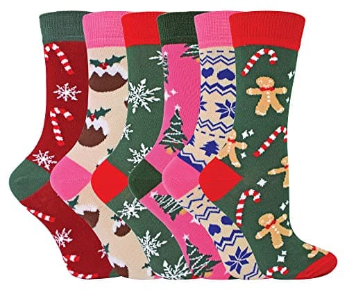 Image of Ladies Christmas Socks | Sock Snob | Womens Colourful Novelty Design Xmas Socks | Gift for Her (4-8, 6 Pack)