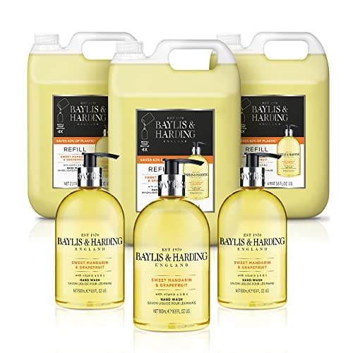 Image of Baylis & Harding Sweet Mandarin & Grapefruit Hand Wash Bundle - 3 x 500 ml & 3 x 2 Litre Refills (6 products) - Vegan Friendly