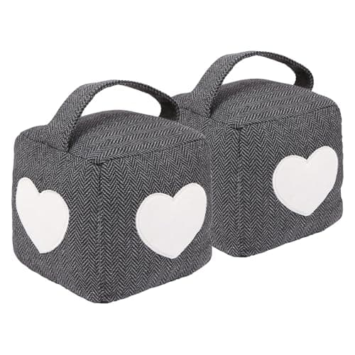 Image of Nicola Spring Mismatched Herringbone Door Stop Set - Decorative Interior Doorstop - 16 x 16cm - Star/Heart - Pack of 2