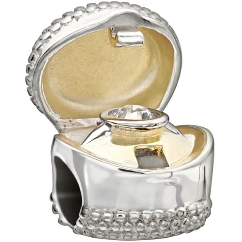 Image of Chamilia Authentic Sterling Silver Charm with Gold Plate I Do Ring Box w/Swarovski 2025-1102