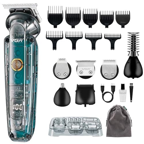 Image of VGR Beard Trimmer Men Rechargeable Kit via USB-C All in One Grooming 180 Min Battery IPX6 Waterproof Cordless Hair Clippers - Male Electric Shaver Razor for Face Ear Nose Head Body Groomer 6 in 1