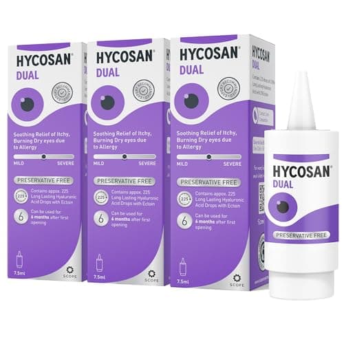 Image of Hycosan Dual - Triple Pack - Preservative Free Eyedrops - 0.05% Sodium Hyaluronate and 2% Ectoin - Recommended for Relief from Lipid Deficient Dry Eye and Meibomian Gland Dysfunction - 3x7.5ml