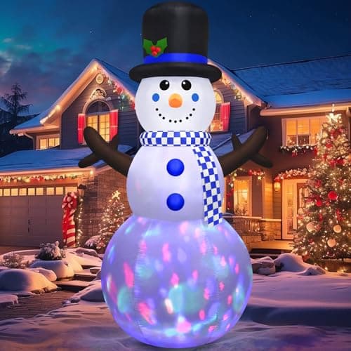 Image of Danxilu 8 FT Tall Snowman Inflatable Christmas Decorations with Rotating Colorful LED Lights Christmas Inflatables Snow Man Blow Up Outdoor Xmas Decor for Outside Garden Yard Holiday Party Lawn