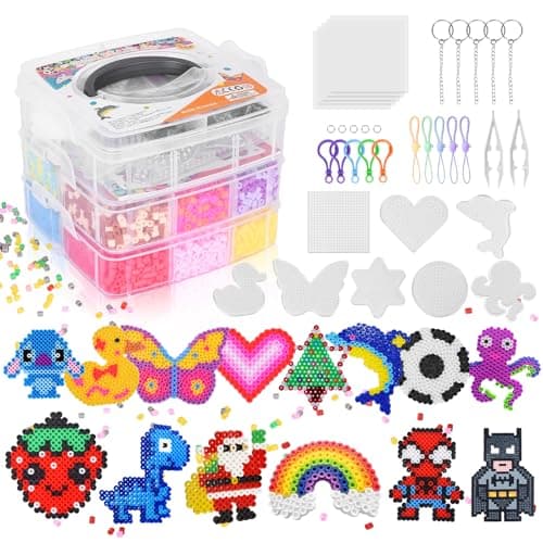 Image of Fuse Beads Kit for Kids: 10000PC Melty Beads Set, 5MM Iron Melting Beads Craft Kit with 8 Pegboards,5 Ironing Paper and Accessories, Arts and Crafts Set Toys Gifts for Boys Girls Christmas Birthday