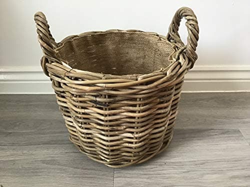 Image of Round Kindling/Storage Basket, Hessian Lined, Excellent Quality, Very Strong Kuba Rattan (Small)
