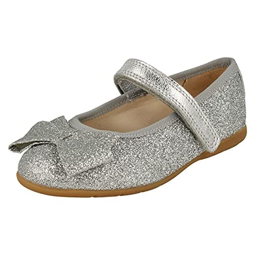 Image of Clarks Girls Sparkly Bow Detailed Shoes Dance Bow T - Silver Leather - UK Size 7G - EU Size 24 - US Size 7.5W