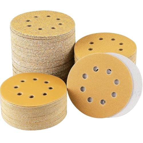 Image of Sruhrak 120 Pcs 125mm Sanding Discs, 40/60/80/100/120/150/180/240/320/400/600/800 Grit Nylon Adhesive Sanding Pads 5 Inch 8 Hole Hook and Loop Sanding Disc for Orbital Sander
