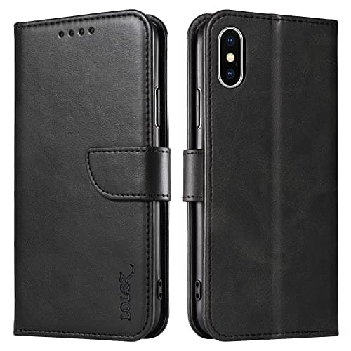 Image of LOLFZ Wallet Case for iPhone XS Max, Vintage Leather Book Case with Card Holder Kickstand Magnetic Closure Flip Case Cover for iPhone XS Max - Black