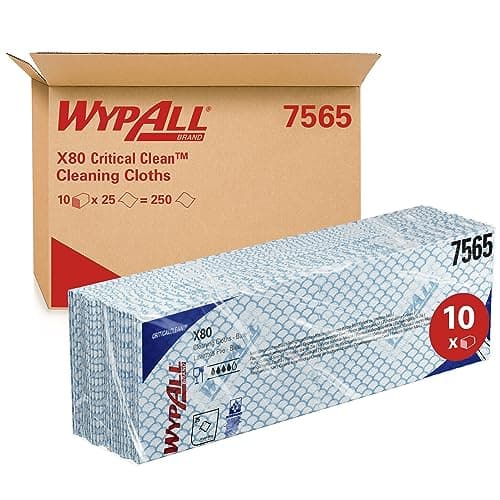 Image of WypAll X 80 Colour Coded Cleaning Cloths 7565 - Blue Wiping Cloths - 1 Pack x 25 Heavy Duty Cleaning Wipes