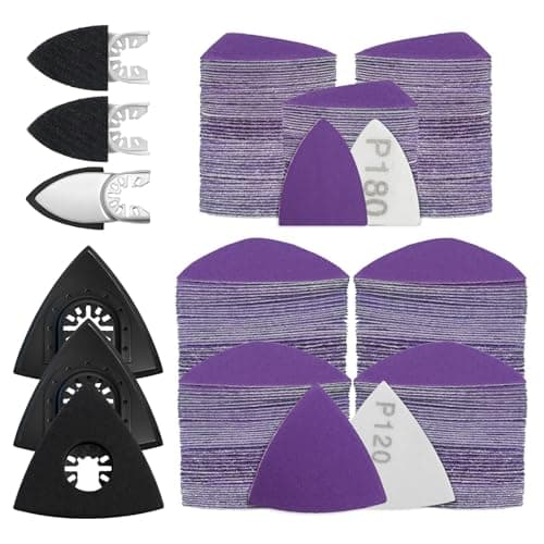 Image of 206PCS Multi Tool Sanding Pad Kit, 3PCS Triangle Sanding Pads, 3PCS Fingertip Sand Pad,200PCS Triangle & Fingertip Sandpaper,60/80/120/180/240 Grits Hook & Loop Multitool for Wood/Plaster Polish