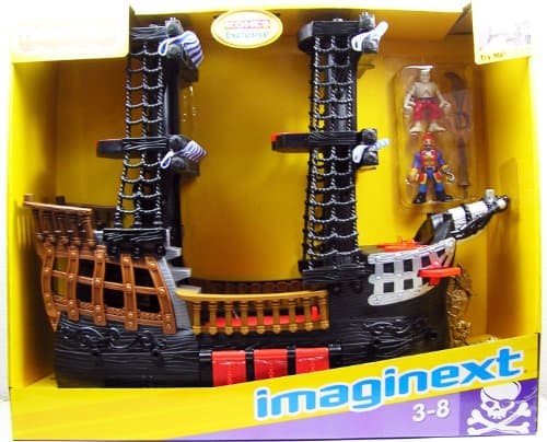 Image of Imaginext Fisher Price Imaginext Black And Red Pirate Ship With 2 Figures