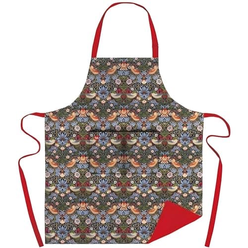 Image of Museums & Galleries Adjustable Apron - William Morris Strawberry Thief - Classic Artistic Design - Organic Cotton - Stylish Home Accessory