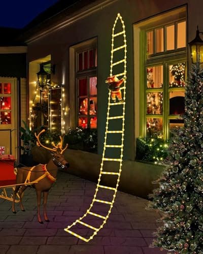 Image of 10ft LED Christmas Lights, Christmas Decorations Ladder Light with Santa Claus Indoor Outdoor, Window Lights, Garden Xmas Tree Light,8 Lighting Modes,USB Control-Warm White Triangle