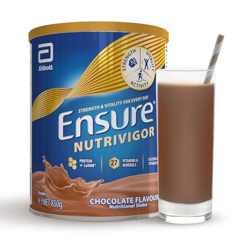Image of Ensure NutriVigor Nutritional Shake – Chocolate Flavour – 850g – Food Supplement with Protein, HMB & 27 Vitamins & Minerals – Supports Strength, Energy & Immunity – With Vitamin D, C & B