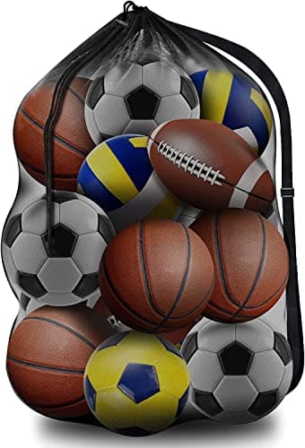 Image of BROTOU Extra Large Sports Ball Bag, Drawstring Mesh Ball Bag, Adjustable Shoulder Strap, Mesh Storage Bag for Football, Basketball, Volleyball, Swimming Gear (30” x 40”)