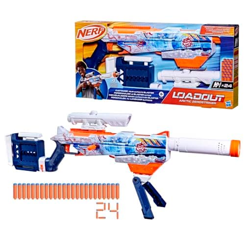 Image of Nerf Loadout Arctic Zerostriker Blaster with Scope, Stock, Barrel & Bipod Attachments, Toy Dart Blaster, 24 Official N1 Foam Darts, Combat Role Play for Kids, Perfect Toys for Boys & Girls