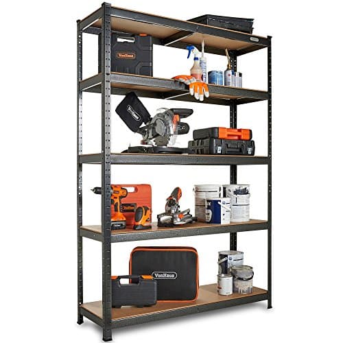 Image of VonHaus Garage Shelving Units - 5-Tier Garage Storage Shelves with 1325KG Capacity - Extra Wide Shelving Units for Storage with Adjustable Layout - Heavy Duty Racking - 180 x 120 x 40 cm