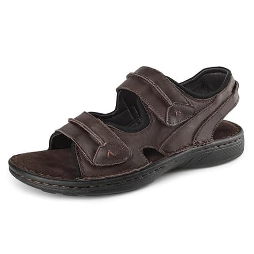 Image of riemot Mens Sandals Leather Outdoor Summer Beach Sandles Hand-stiched Walking Fisherman Sandal Adjustable Leather Straps Brown Size UK 11/EU 45