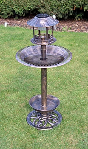 Image of St Helens Home & Garden Ornamental Free Standing, Weather Resistant, Pedestal style, Easy Assemble Bird Bath & Feeder with Solar Powered Light